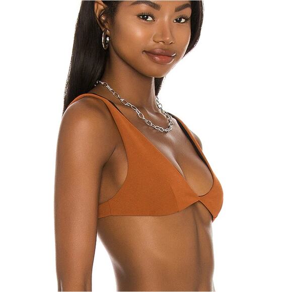 HAIGHT. Copper Brown Triangle Bikini Top SMALL Minimal Designer Crepe  $139 NEW - Picture 2 of 9